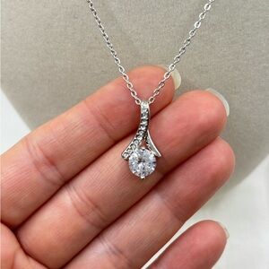 Silver Tone Clear Crystal Pendant Necklace